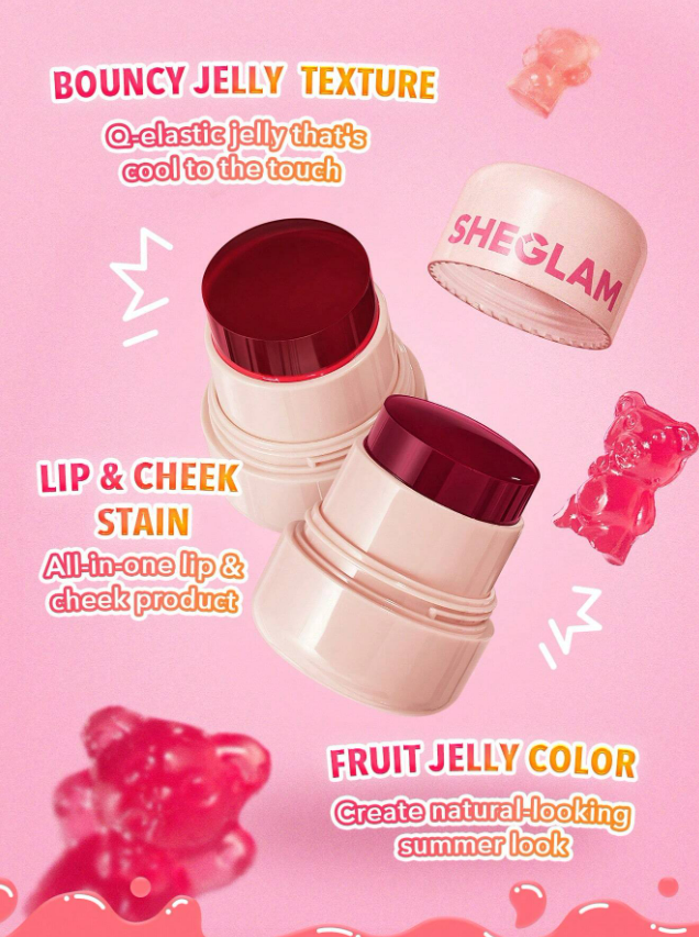 SHEGLAM Jelly-Licious – טינט היברידי לשפתיים וללחיים במרקם ג'לי, היפר-פיגמנטי ומרגיע